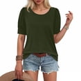 thumbnail image 1 of Womens Spring Summer T-Shirts Fashion Short Sleeve Tops Round Neck Loose Solid Shirts Fashion Pleated Sleeve Blouses Pullover, 1 of 7