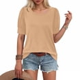 thumbnail image 1 of Womens Spring Summer T-Shirts Fashion Short Sleeve Tops Round Neck Loose Solid Shirts Fashion Pleated Sleeve Blouses Pullover, 1 of 7