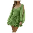 thumbnail image 1 of Womens Spring Summer V Neck Knot Back Causal Strap Short Flowy Swing Mini Dress, 1 of 9