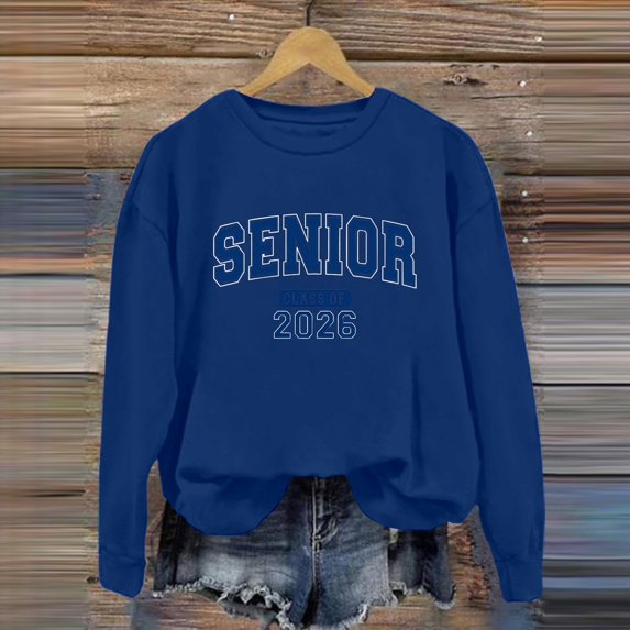 Womens Spring Sweatshirts Senior 2026 Print Crewneck Y2K Pullover Casual Long Sleeve Loose Fit Tops