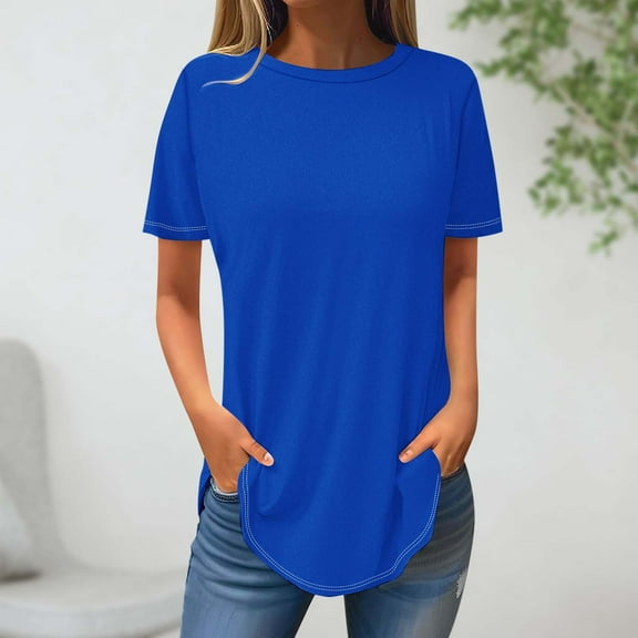 Womens Spring Tops 2026 Summer Casual T-Shirt Dressy Loose Fit Crew Neck Short Sleeve Long Tunic Tops