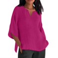 thumbnail image 1 of Womens Spring Tops, Loose Blouses Casual Solid V Neck Short Sleeve Button Down Linen Shirt Lightweight Tops Women'S Plus Size T-Shirts Fashion Tops For Women Tops Tank (XXL, Pink) ZMTing, 1 of 5