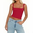 thumbnail image 1 of Womens Spring Tops, Sleeveless Square Neck Sexy Slim Tank Tops With Built In Bras Solid Color Pullover Plus Size Sweatshirt T For Women Long Tops Going Out Tops Camisole (XS, Red) ZMTing, 1 of 4