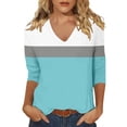 thumbnail image 1 of Womens Spring Tops Striped Print 2026 Summer Dressy Casual 3/4 Sleeve V-Neck Shirts Business Work Classic Fit Outfits Y2k Clothes, 1 of 4