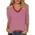 thumbnail image 1 of Womens Spring Tops Striped Print 2026 Summer Dressy Casual 3/4 Sleeve V-Neck Shirts Business Work Classic Fit Outfits Y2k Clothes, 1 of 4