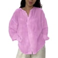 thumbnail image 1 of Womens Spring Tops Trendy Linen Long Sleeve Button Plus Size Blouse Oversized Tshirts for Women, 1 of 6