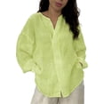 thumbnail image 1 of Womens Spring Tops Trendy Linen Long Sleeve Button Plus Size Blouse Oversized Tshirts for Women, 1 of 6