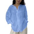 thumbnail image 1 of Womens Spring Tops Trendy Linen Long Sleeve Button Plus Size Blouse Oversized Tshirts for Women, 1 of 6