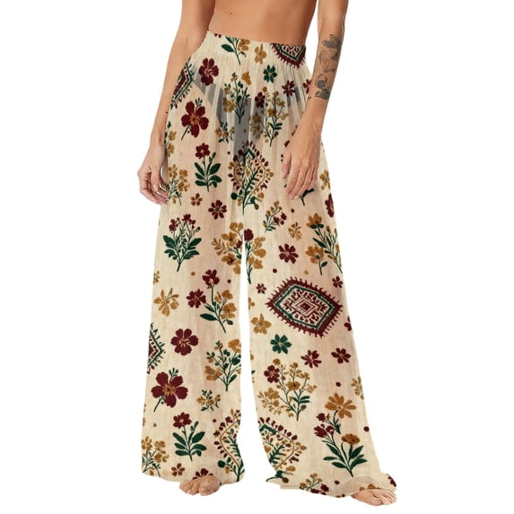 Womens Spring Travel Pants,Womens Sheer Beach Pants See Through Mesh Bottoms for Bathing Suit Beach Wide Leg Swim Cover Up Pants