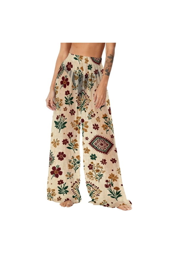 Womens Spring Travel Pants,Womens Sheer Beach Pants See Through Mesh Bottoms for Bathing Suit Beach Wide Leg Swim Cover Up Pants