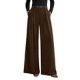 thumbnail image 1 of Womens Spring Wide Leg Trousers Loose Pleated Long Flowy Palazzo Work Pants with Pockets Brown S, 1 of 8