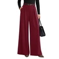 thumbnail image 1 of Womens Spring Wide Leg Trousers Loose Pleated Long Flowy Palazzo Work Pants with Pockets Wine Red S, 1 of 10
