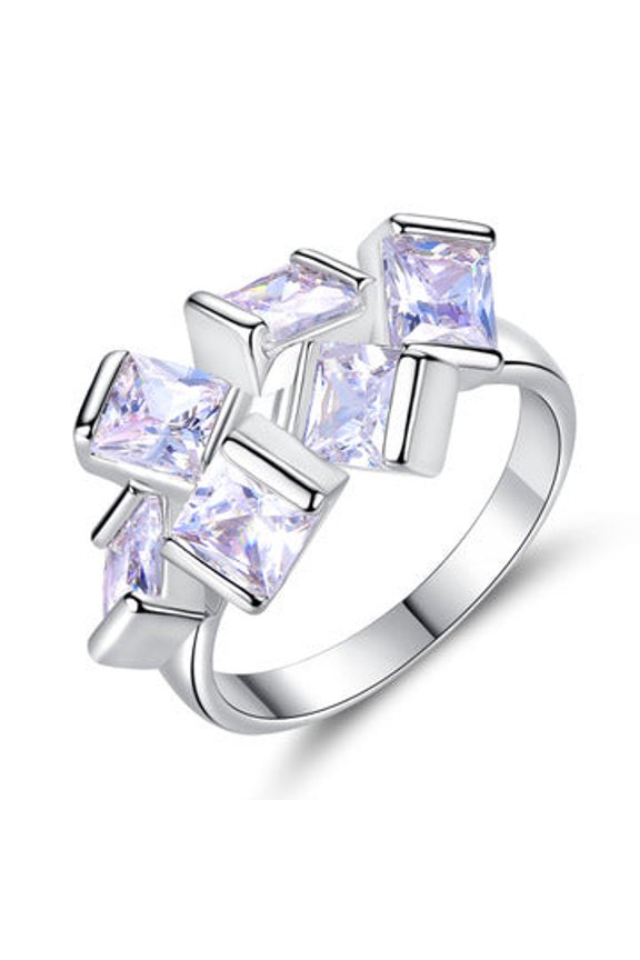 Womens Square Copper Ring Zirconium Inlay Geometric Design Electroplated Couple Ring For Elegant Occasions Now