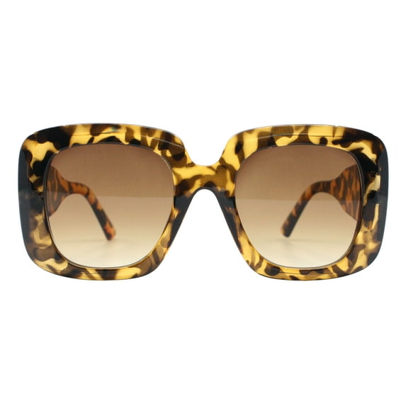 Womens Square Fashion Sunglasses Oversized Thick Frame UV 400 Tortoise