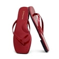 thumbnail image 1 of Womens Square Flip Flops, Patent Leather Flat Sandals with Memory Foam Insole, Non-Slip Lightweight Minimalist Open Toe Summer Vacation Dressy Beach Essentials Slippers, 1 of 7
