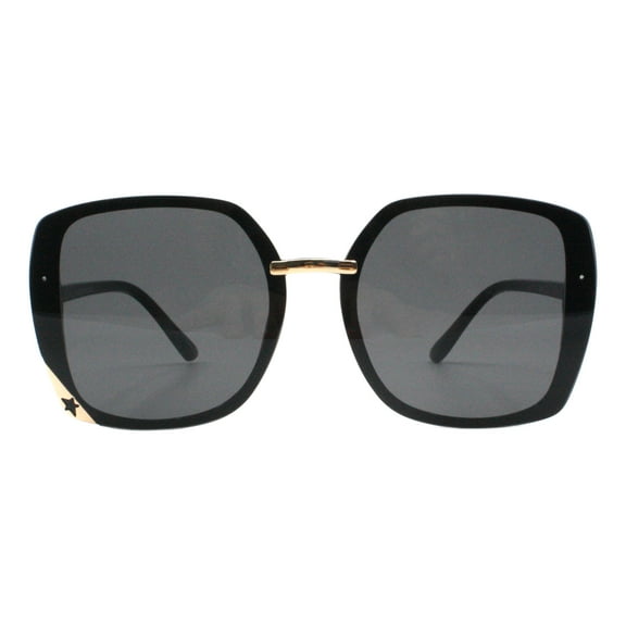 Womens Square Frame Sunglasses Star Design Corner UV 400 Gold Black, Black