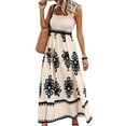 thumbnail image 1 of Womens Square Neck Boho Maxi Dress Casual Long Spring Summer Dresses Sundresses Beach Vacation 2025 White & Black L, 1 of 7