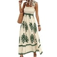 thumbnail image 1 of Womens Square Neck Boho Maxi Dress Casual Long Spring Summer Dresses Sundresses Beach Vacation 2025 White & Green M, 1 of 6
