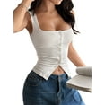 thumbnail image 1 of Womens Square Neck Button Down Ribbed Tank Tops Cute Sleeveless Summer Tops White S, 1 of 7