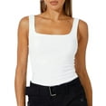thumbnail image 1 of Womens Square Neck Fitted Tank Tops Double Layer Seamless Slim Fit Shirts 2025 Basic Spring Summer White L, 1 of 9
