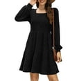thumbnail image 1 of Womens Square Neck Long Sleeve Fall Dresses Casual Babydoll Sweater Dress Black XL, 1 of 6