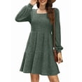 thumbnail image 1 of Womens Square Neck Long Sleeve Fall Dresses Casual Babydoll Sweater Dress Green XL, 1 of 8