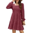 thumbnail image 1 of Womens Square Neck Long Sleeve Fall Dresses Casual Babydoll Sweater Dress Rouge M, 1 of 8