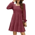 thumbnail image 1 of Womens Square Neck Long Sleeve Fall Dresses Casual Babydoll Sweater Dress Rouge S, 1 of 6