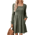 thumbnail image 1 of SOMER Womens Dresses Sweater Dress Long Sleeve Dress for Women Square Neck Green Knit Babydoll Dress with Pockets Winter Fall 2025, 1 of 6
