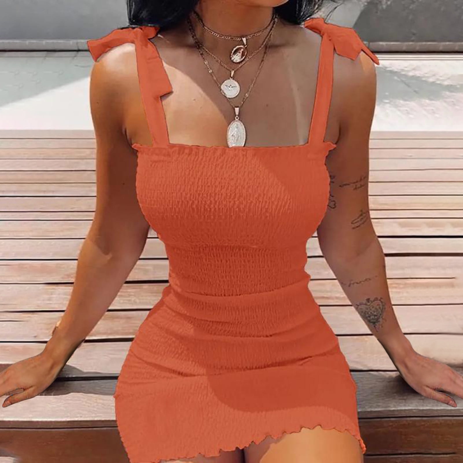 Womens Square Neck Ruched Bodycon Dresses Sleeveless Tummy Control Slim  Club Mini Dress Night Out Solid Elastic Dresses 
