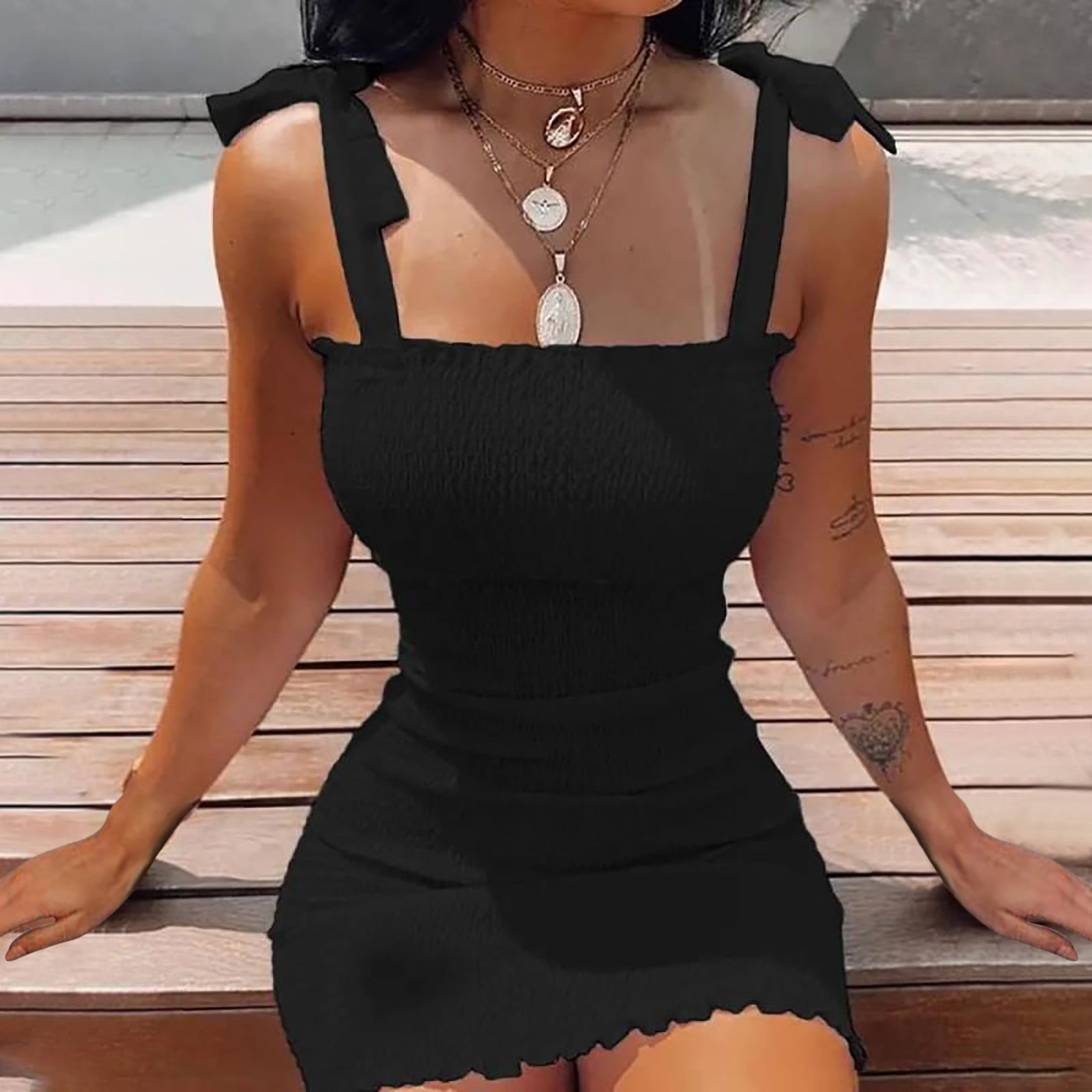 Womens Square Neck Ruched Bodycon Dresses Sleeveless Tummy Control Slim  Club Mini Dress Night Out Solid Elastic Dresses 