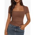 thumbnail image 1 of Womens Square Neck Short SleeveTops Spring Summer Slim Fit Tees Shirts, 1 of 6
