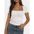 thumbnail image 1 of Womens Square Neck Short SleeveTops Spring Summer Slim Fit Tees Shirts, 1 of 6