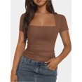 thumbnail image 1 of Womens Square Neck Short SleeveTops Spring Summer Slim Fit Tees Shirts, 1 of 6