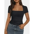 thumbnail image 1 of Womens Square Neck Short SleeveTops Spring Summer Slim Fit Tees Shirts, 1 of 6