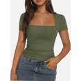 thumbnail image 1 of Womens Square Neck Short SleeveTops Spring Summer Slim Fit Tees Shirts, 1 of 6