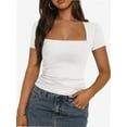 thumbnail image 1 of Womens Square Neck Short SleeveTops Spring Summer Slim Fit Tees Shirts, 1 of 6