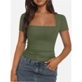 thumbnail image 1 of Womens Square Neck Short SleeveTops Spring Summer Slim Fit Tees Shirts, 1 of 6