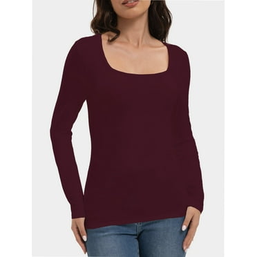 Women's Sexy Square Neck Shirt Long Sleeve Tees Fitted Going Out Tops