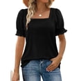 thumbnail image 1 of Womens Square Neck T Shirts Ruffle Trim Sleeve Casual Fashion Summer Tops, 1 of 5