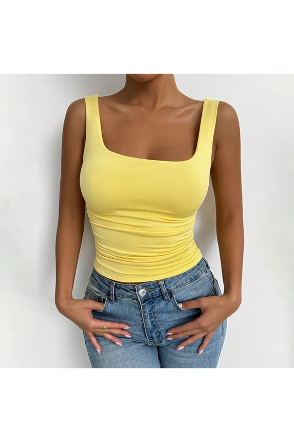 Womens Square Neck Tank Tops Double Lined Basic Tanks Sleeveless 2025 Summer Collection, Limited Time, Under 10 Dollars