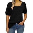 thumbnail image 1 of Womens Square Neck Tops Puff Short Sleeve Cotton Tshirts Summer Solid Color Tunic Tees Cute Tops, 1 of 4