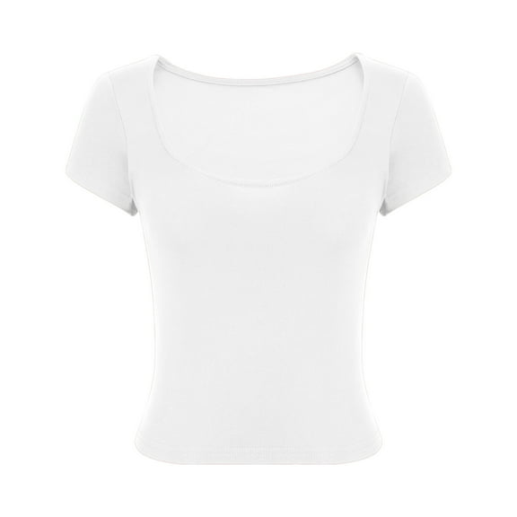 Womens Square Neck Tops Short Sleeve Going Out Crop Shirt for Women Fashion Summer Solid Color Slim Fit T-Shirt (White 2XL)