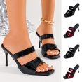 thumbnail image 1 of Womens Square Open Toe Heeled Sandals Two Strap Stiletto Heel Sandals Backless Dress Slip-on Mules Sandals Mid Heels Size 36-43 Black-B, 1 of 9