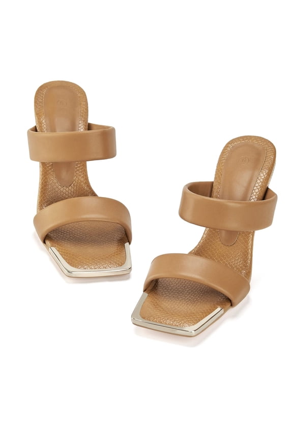 Womens Square Open Toe Heels Chunky Block Mules Heeled Double Strap Sandal(Sz 8)