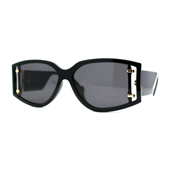Womens Square Plastic Rectangular Retro Mod Sunglasses All Black
