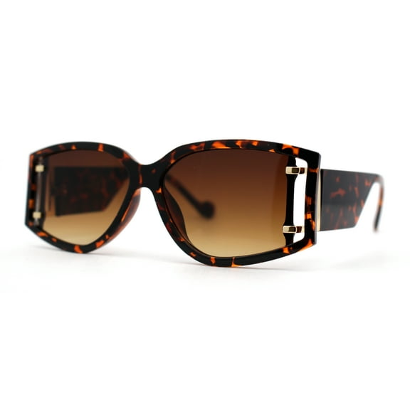 Womens Square Plastic Rectangular Retro Mod Sunglasses Tortoise Brown