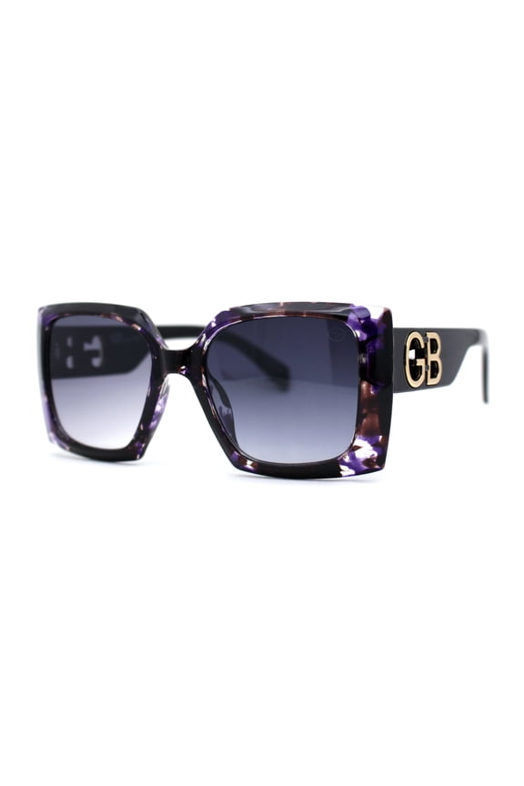 Womens Square Rectangle Mod Chunky Plastic Butterfly Designer Sunglasses Purple Flower Smoke