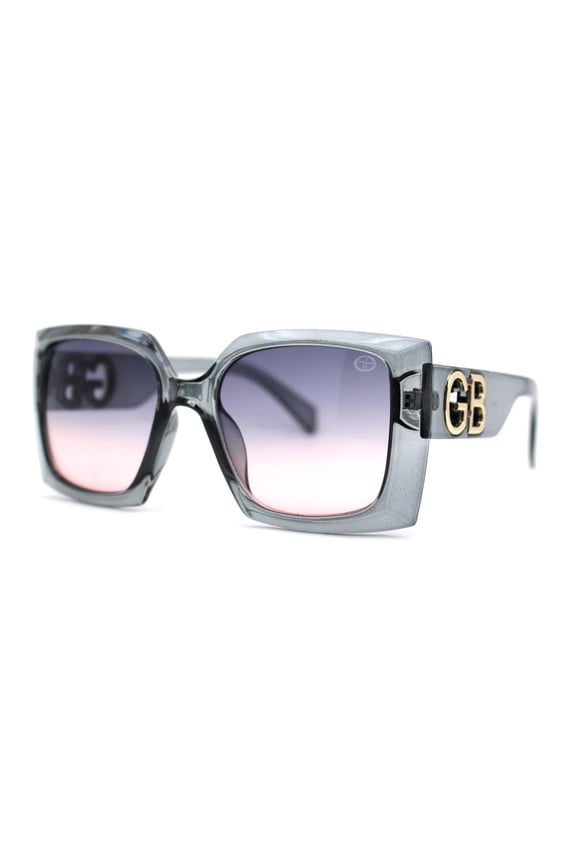 Womens Square Rectangle Mod Chunky Plastic Butterfly Designer Sunglasses Slate Black Peach