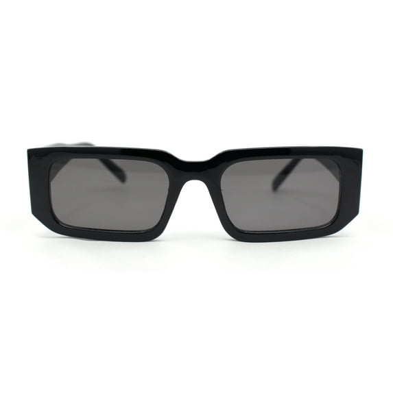 Womens Square Rectangle Mod Plastic Minimal Sunglasses All Black